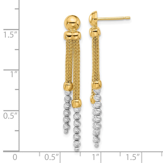 14K Two-tone Polished and Diamond-cut Beaded Dangle Post Earrings
