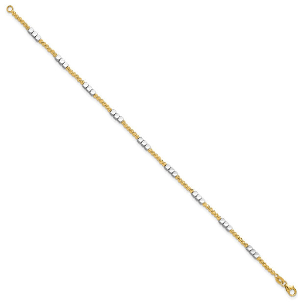14K Two-tone Diamond-cut Round and Square Beaded Bracelet