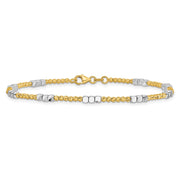 14K Two-tone Diamond-cut Round and Square Beaded Bracelet