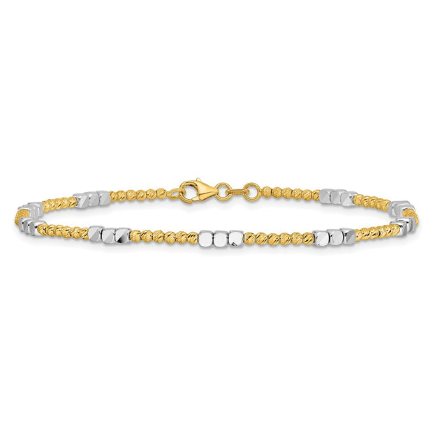 14K Two-tone Diamond-cut Round and Square Beaded Bracelet