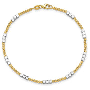 14K Two-tone Diamond-cut Round and Square Beaded Bracelet
