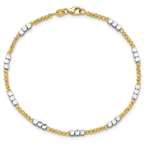 14K Two-tone Diamond-cut Round and Square Beaded Bracelet