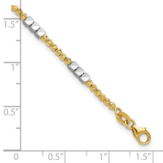 14K Two-tone Diamond-cut Round and Square Beaded Bracelet