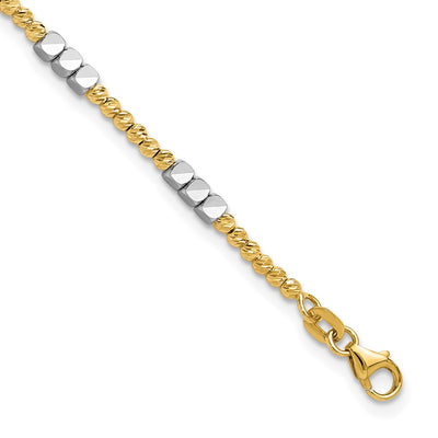 14K Two-tone Diamond-cut Round and Square Beaded Bracelet