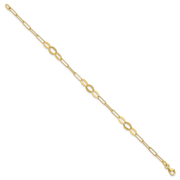 14K Diamond-cut Oval and Paperclip Link Bracelet
