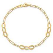 14K Diamond-cut Oval and Paperclip Link Bracelet