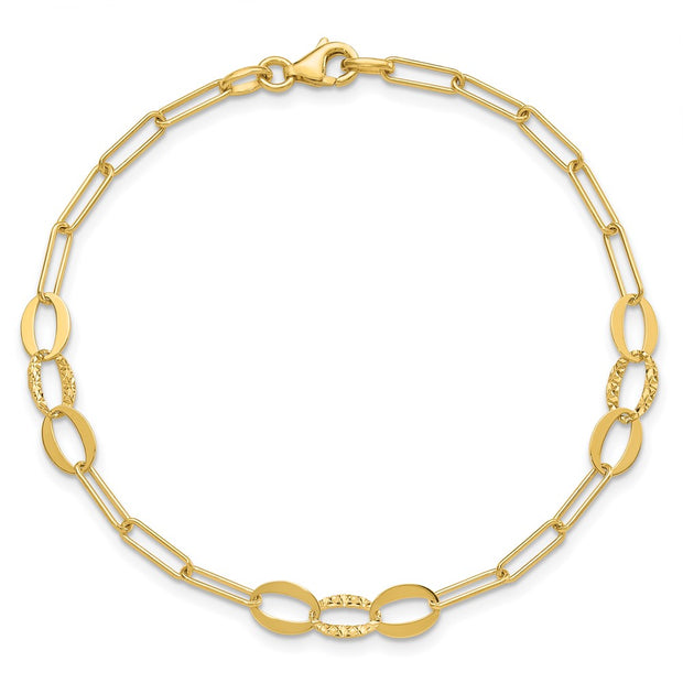14K Diamond-cut Oval and Paperclip Link Bracelet