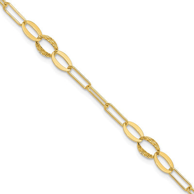 14K Diamond-cut Oval and Paperclip Link Bracelet