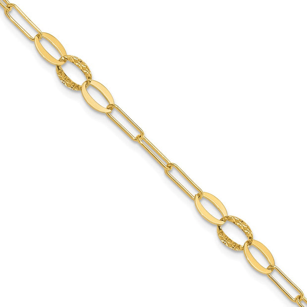 14K Diamond-cut Oval and Paperclip Link Bracelet