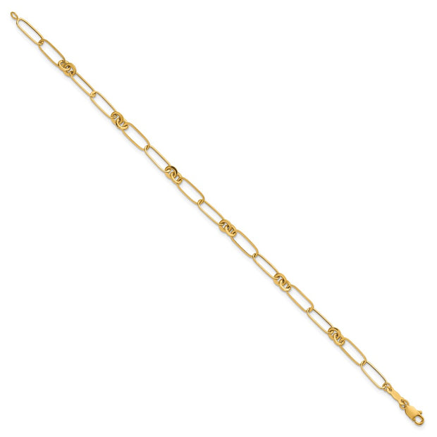 14k Polished Paperclip and Round Fancy Link Bracelet