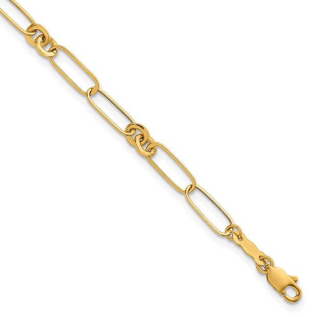 14k Polished Paperclip and Round Fancy Link Bracelet