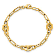 14K Polished Flat Oval and Paperclip Link 7.25 Inch Bracelet