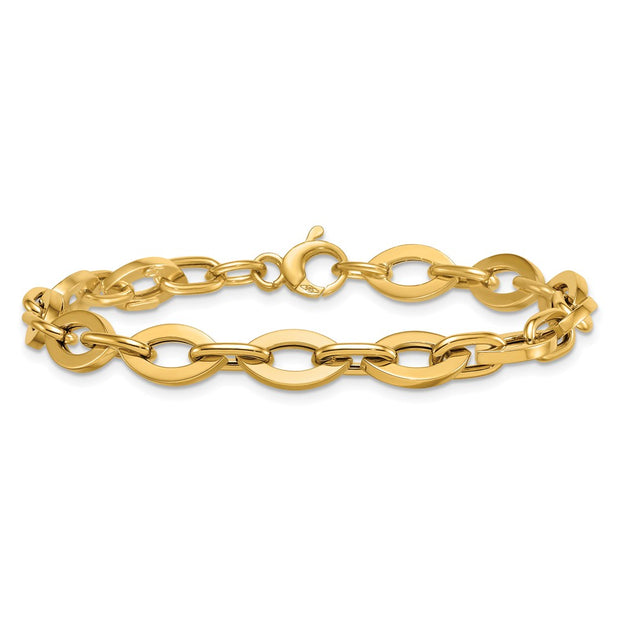14k Polished Fancy Flat Cable Link Bracelet