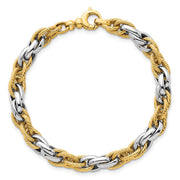 14k Two-tone Polished and Twisted 6.5mm Lightweight Fancy Rope Link Bracelet