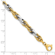 14k Two-tone Polished and Twisted 6.5mm Lightweight Fancy Rope Link Bracelet