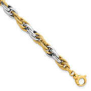 14k Two-tone Polished and Twisted 6.5mm Lightweight Fancy Rope Link Bracelet