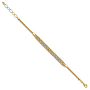 14k Two-Tone Textured Diamond-cut 7mm Beaded Bracelet Plus Extender