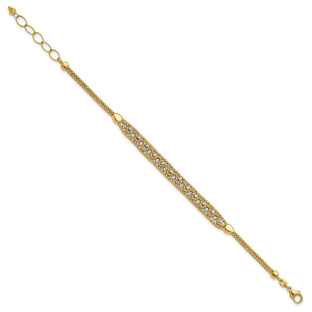 14k Two-Tone Textured Diamond-cut 7mm Beaded Bracelet Plus Extender