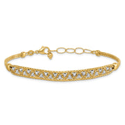 14k Two-Tone Textured Diamond-cut 7mm Beaded Bracelet Plus Extender