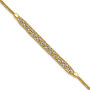 14k Two-Tone Textured Diamond-cut 7mm Beaded Bracelet Plus Extender