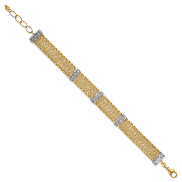 14k Two-tone Textured 10.6mm Mesh Bracelet Plus Extender