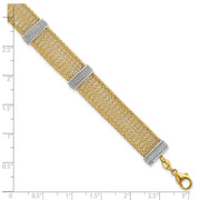 14k Two-tone Textured 10.6mm Mesh Bracelet Plus Extender
