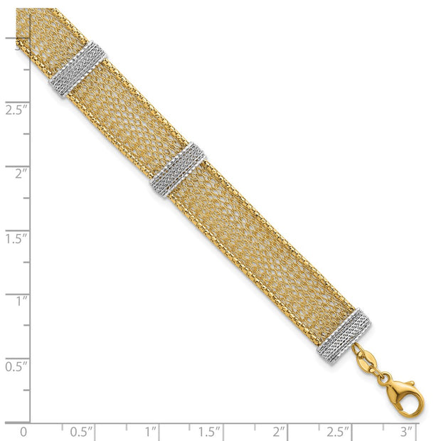 14k Two-tone Textured 10.6mm Mesh Bracelet Plus Extender