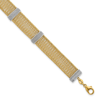 14k Two-tone Textured 10.6mm Mesh Bracelet Plus Extender