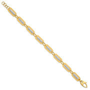 14K Two-Tone Polished Diamond-cut Bead Bracelet Plus Extender