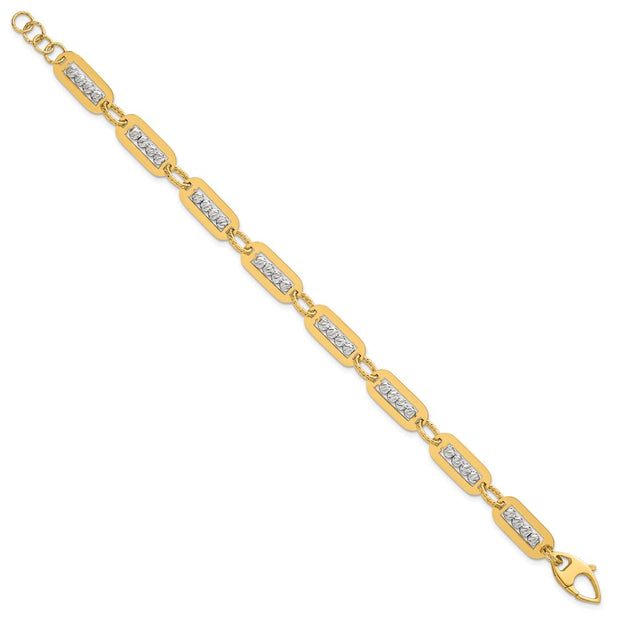 14K Two-Tone Polished Diamond-cut Bead Bracelet Plus Extender
