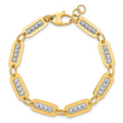14K Two-Tone Polished Diamond-cut Bead Bracelet Plus Extender
