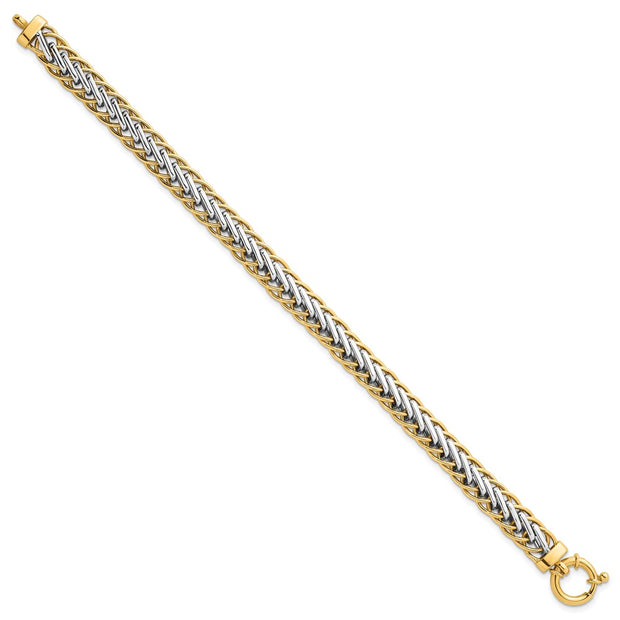 14k Two-tone Polished 7.5mm Lightweight Fancy Woven Link Bracelet