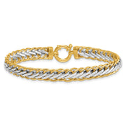 14k Two-tone Polished 7.5mm Lightweight Fancy Woven Link Bracelet
