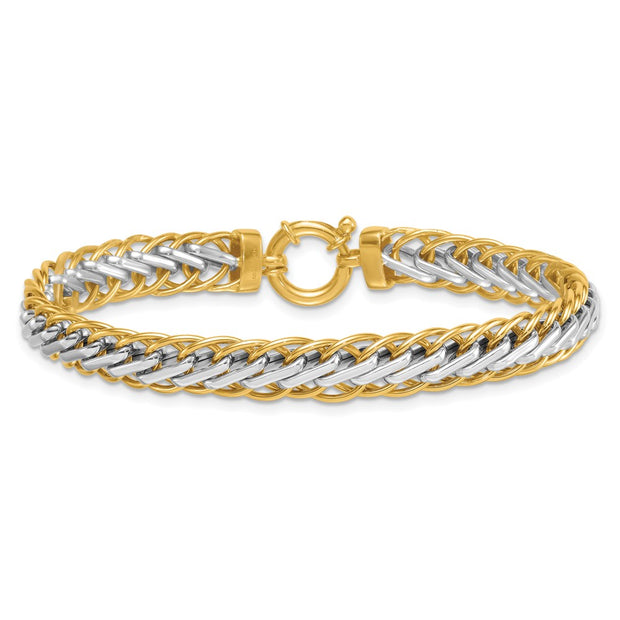 14k Two-tone Polished 7.5mm Lightweight Fancy Woven Link Bracelet