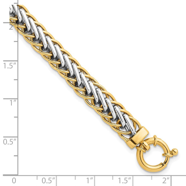 14k Two-tone Polished 7.5mm Lightweight Fancy Woven Link Bracelet