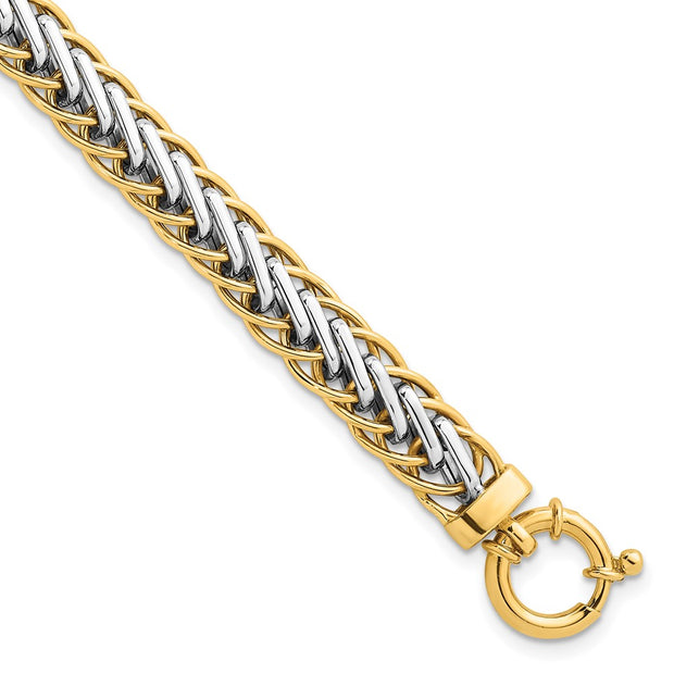 14k Two-tone Polished 7.5mm Lightweight Fancy Woven Link Bracelet