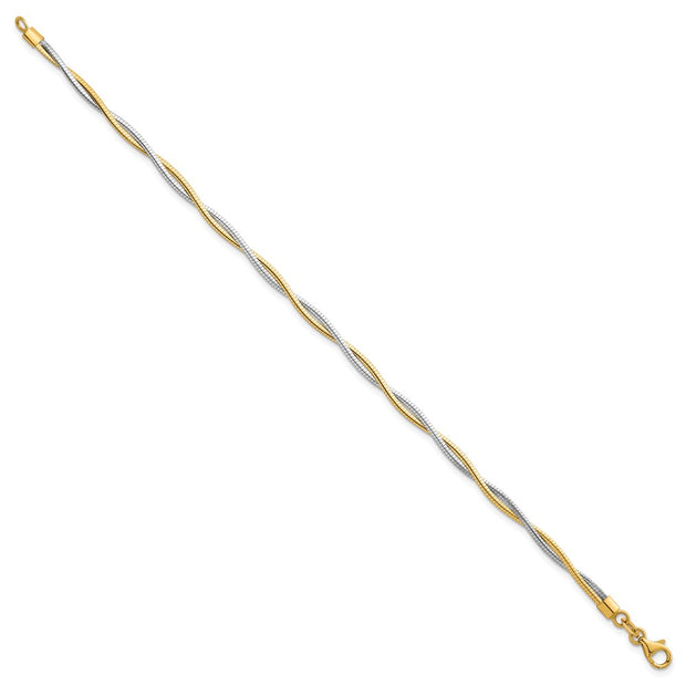 14k Two-tone Polished Twisted Round Omega Bracelet