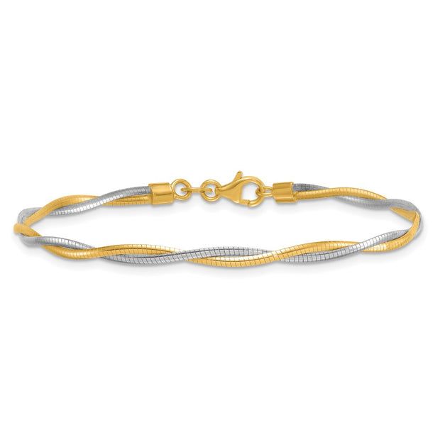 14k Two-tone Polished Twisted Round Omega Bracelet