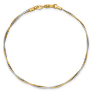 14k Two-tone Polished Twisted Round Omega Bracelet