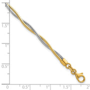 14k Two-tone Polished Twisted Round Omega Bracelet