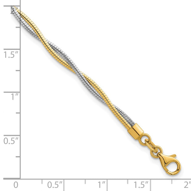 14k Two-tone Polished Twisted Round Omega Bracelet