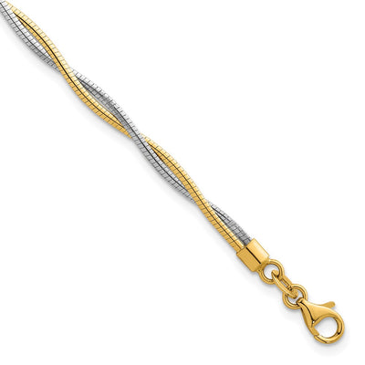 14k Two-tone Polished Twisted Round Omega Bracelet
