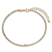 14k Two-Tone Textured Woven 5mm Flexible Bangle Bracelet Plus Extender