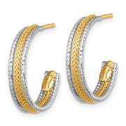 14k Two-Tone Textured Woven 4mm x 20mm J-Hoop Post Earrings