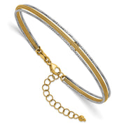 14k Two-Tone Textured Woven 5mm Flexible Bangle Bracelet Plus Extender