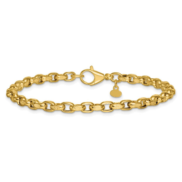 14k Polished 3.8mm Fancy Textured Rolo Link Bracelet