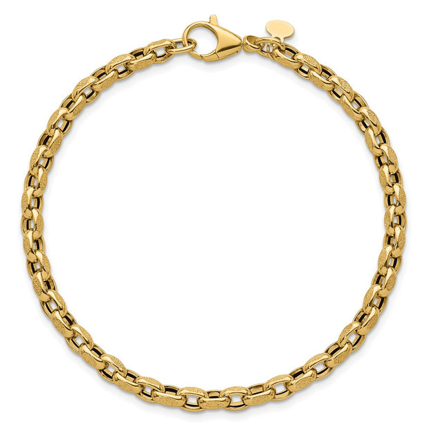 14k Polished 3.8mm Fancy Textured Rolo Link Bracelet