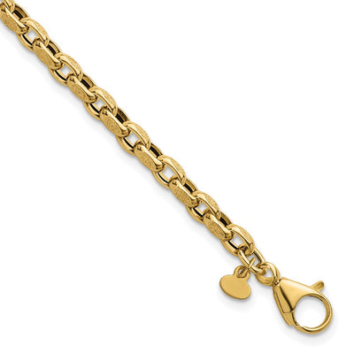 14k Polished 3.8mm Fancy Textured Rolo Link Bracelet