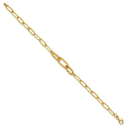 14K Polished Fancy Oval and Twisted Link Paperclip Bracelet