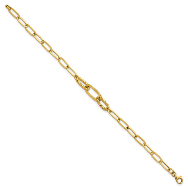 14K Polished Fancy Oval and Twisted Link Paperclip Bracelet